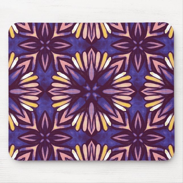 Purple Abstract Floral Pattern Yellow Indigo Boho Mouse Pad (Front)