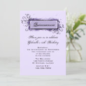 Purple Abstract Floral Quinceanera Birthday Party Invitation (Standing Front)