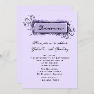 Purple Abstract Floral Quinceanera Birthday Party Invitation