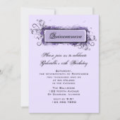 Purple Abstract Floral Quinceanera Birthday Party Invitation (Front)