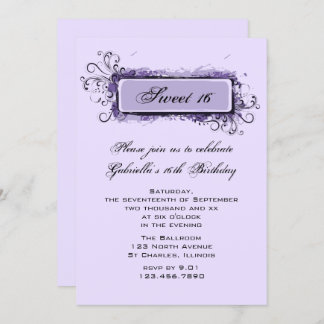Purple Abstract Floral Sweet 16 Birthday Party Invitation
