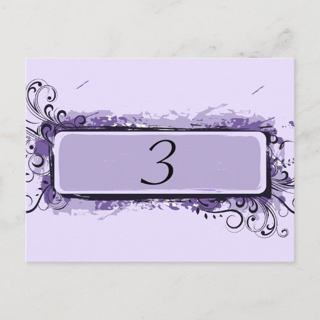 Purple Abstract Floral Table Number (Front)