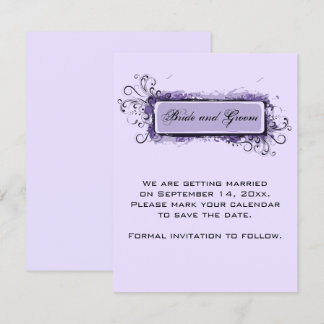 Purple Abstract Floral Wedding Save the Date Invitation