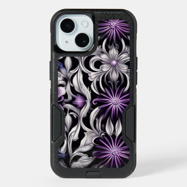 Purple Abstract Flower Art iPhone 15 Case (Back)