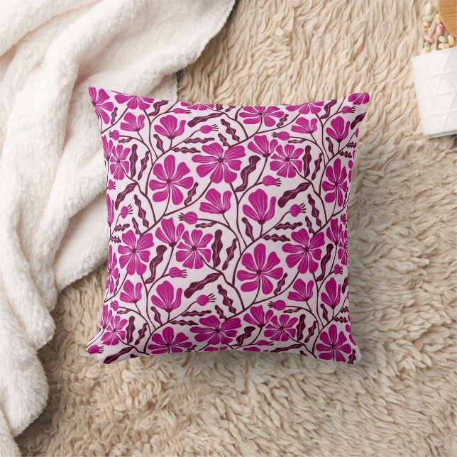 Purple Abstract Flower Pattern Throw Pillow (Blanket)