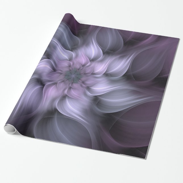 Purple Abstract Fractal Flower Wrapping Paper (Unrolled)