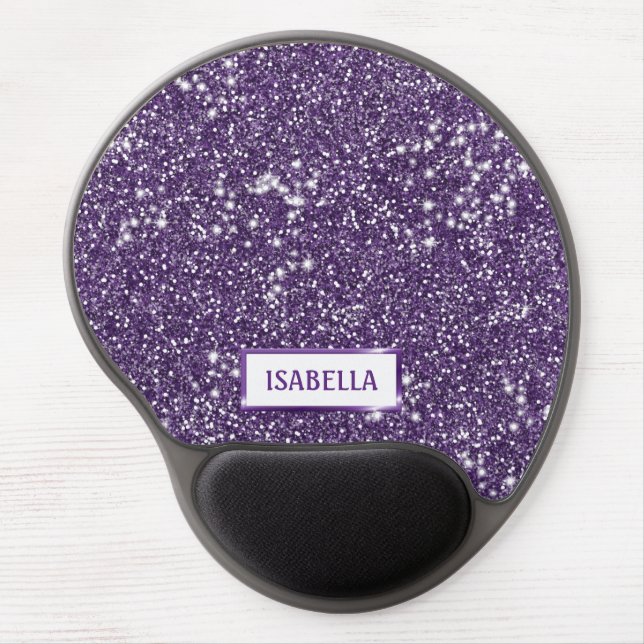 Purple Abstract Glitter Look Texture & Custom Name Gel Mouse Pad (Front)
