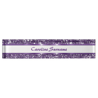 Purple Abstract Glitter Look Texture &amp; Custom Text Desk Name Plate