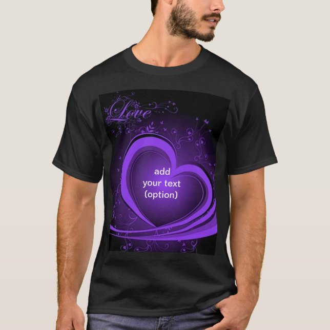 Purple Abstract Heart Basic Dark T Shirt (Front)