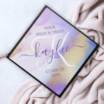 Purple Abstract Ink Luxury Gold Monogram Name Graduation Cap Topper<br><div class="desc">Easily personalize this glamorous style abstract lilac watercolor paint and faux gold spray background with your custom details.</div>