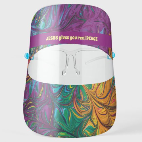 Purple Abstract JESUS GIVES REAL PEACE Custom Face Shield