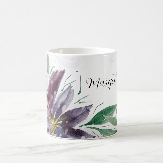 Purple Abstract Lotus Watercolor Lace Coffee Mug (Center)