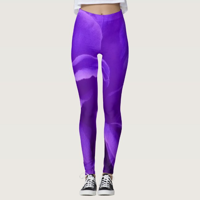 Purple Abstract Marble Floral Pattern Leggings (Front)