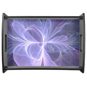 Purple Abstract Modern Fractal Art Initials Serving Tray