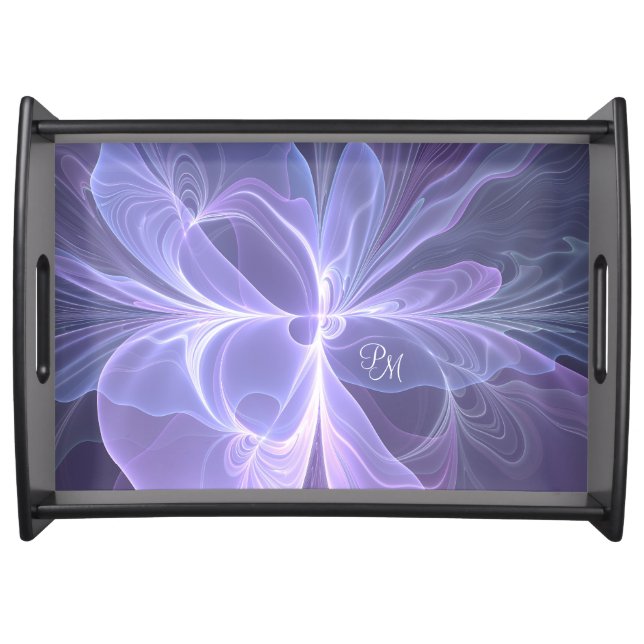 Purple Abstract Modern Fractal Art Initials Serving Tray (Front)