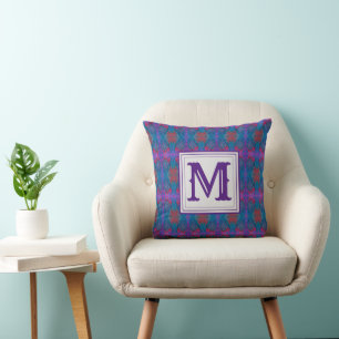 Purple Abstract Modern Monogram Throw Pillow