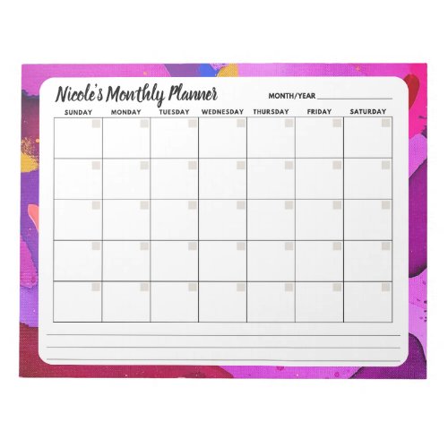 Purple Abstract Monthly Calendar Notepad 
