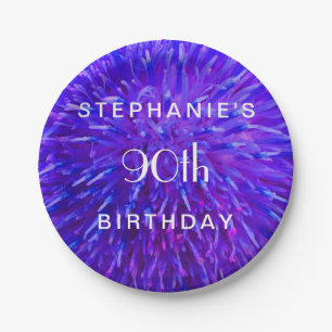 Purple Abstract Paper Plates, 90th Birthday Party Plates