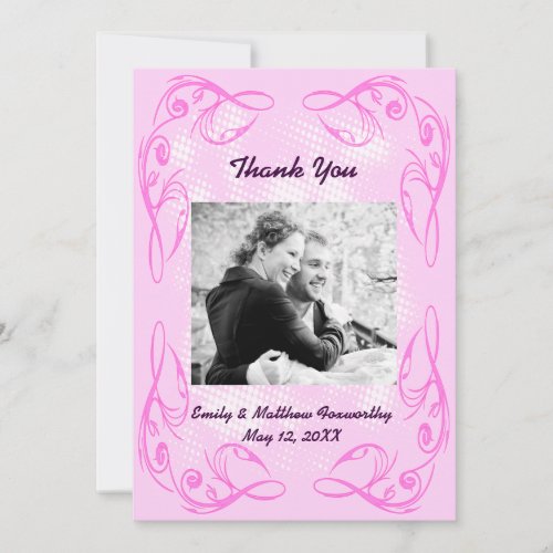 Purple Abstract Swirl Border Thank You Flat Card