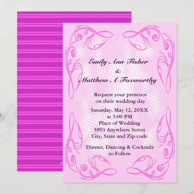 Purple Abstract Swirl Border Wedding Invitation (Front/Back)