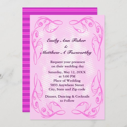 Purple Abstract Swirl Border Wedding Invitation