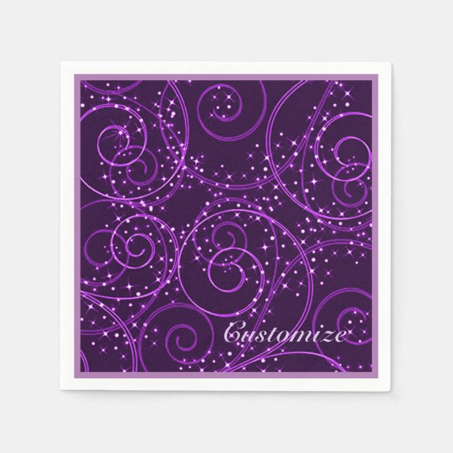 Purple Abstract Twinkling Stars Swirl Napkins (Front)