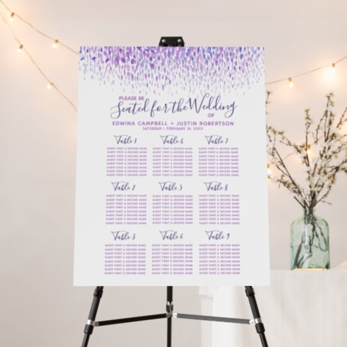 Purple abstract watercolor art wedding table plan foam board