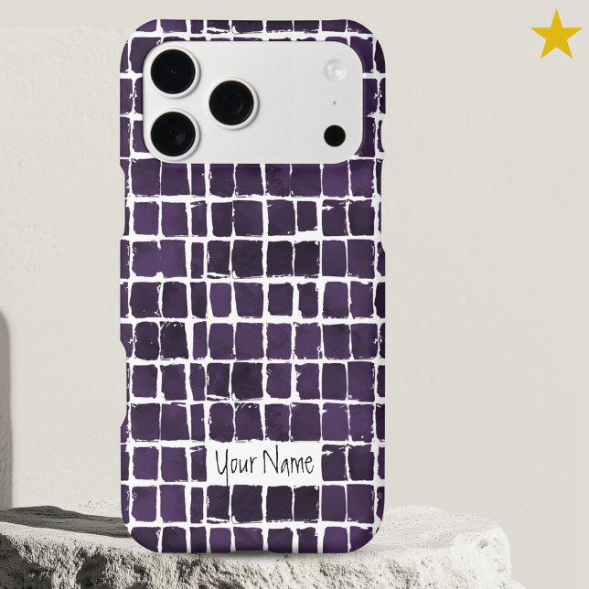 Purple Abstract Watercolor Checker Custom Name iPhone Case (Creator Uploaded)