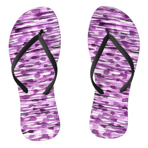 Purple Abstract Watercolor Stripes Flip Flops