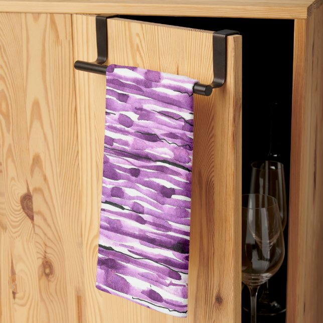 Purple Abstract Watercolor Stripes Kitchen Towel (Thirds Fold)