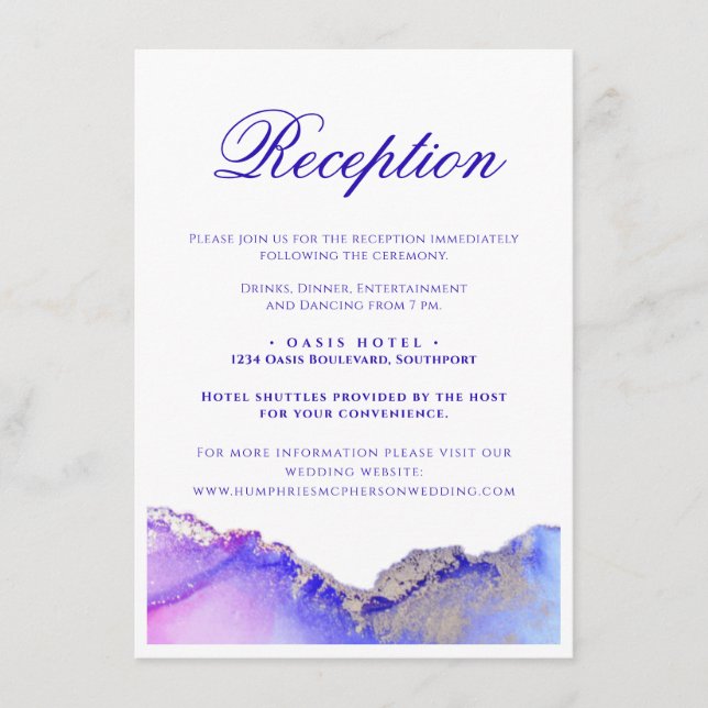Purple Abstract Wedding Reception Directions Enclosure Card (Front)