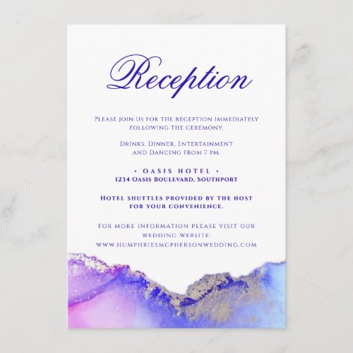 Purple Abstract Wedding Reception Directions Enclosure Card