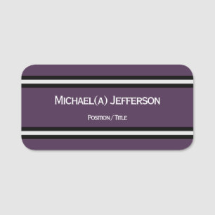 Purple Acai Violet Elegance Black White Stripes Name Tag