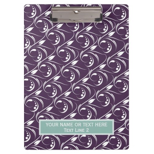 Purple Acai Violet  White Abstract Floral Pattern Clipboard