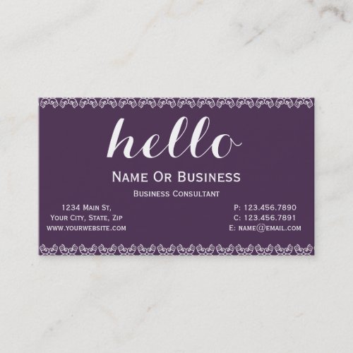 Purple Acai Violet White Text Unique Bold Message Business Card