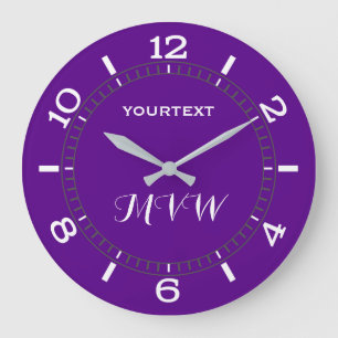 Purple Accent Decor Dial Easily Personalized Large Clock