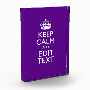 Purple Accent Keep Calm And Your Text Easily Acrylic Award