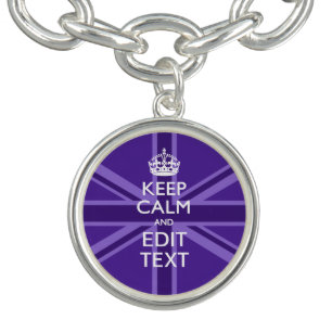 Purple Accent Keep Calm And Your Text Union Jack Bracelet