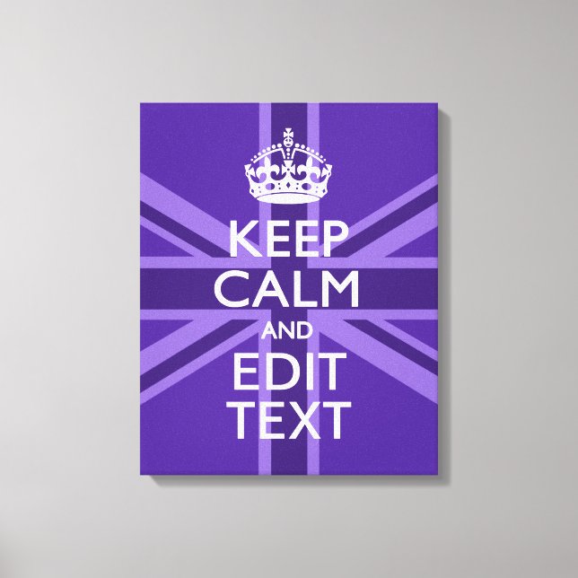 Purple Accent Keep Calm And Your Text Union Jack Canvas Print (Front)