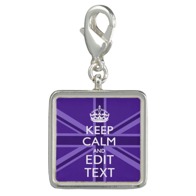 Purple Accent Keep Calm And Your Text Union Jack Charm (Front)