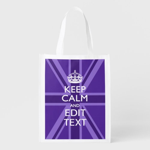 Purple Accent Keep Calm And Your Text Union Jack Grocery Bag