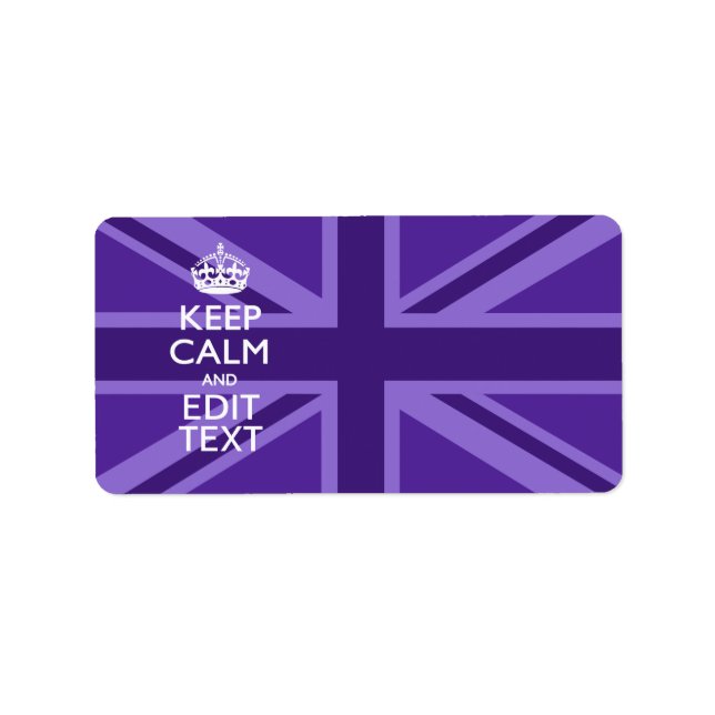 Purple Accent Keep Calm And Your Text Union Jack Label (Front)