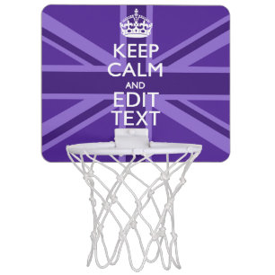 Purple Accent Keep Calm And Your Text Union Jack Mini Basketball Hoop