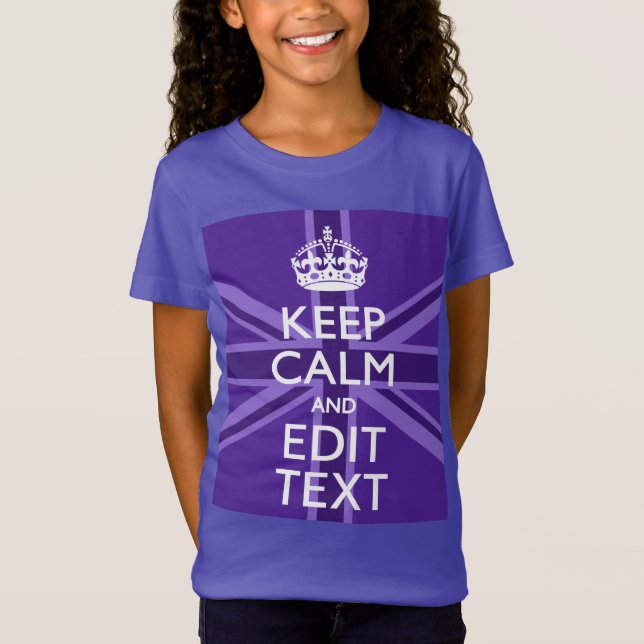 Purple Accent Keep Calm And Your Text Union Jack T-Shirt (Front)