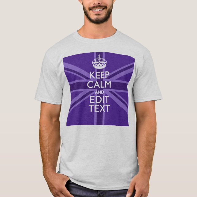 Purple Accent Keep Calm And Your Text Union Jack T-Shirt (Front)