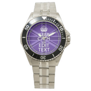 Purple Accent Keep Calm And Your Text Union Jack Watch