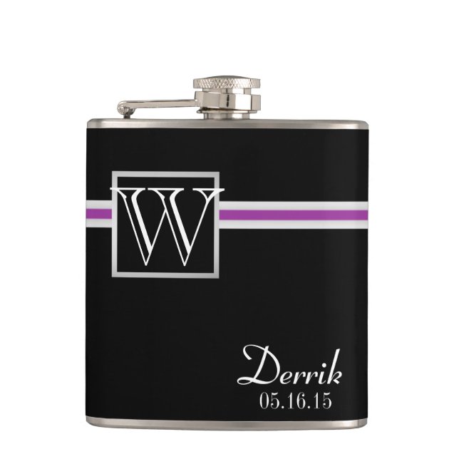 Purple Accent Stripe and Monogram Flask (Front)