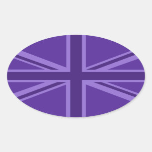 Purple Accent Union Jack Decor Oval Sticker