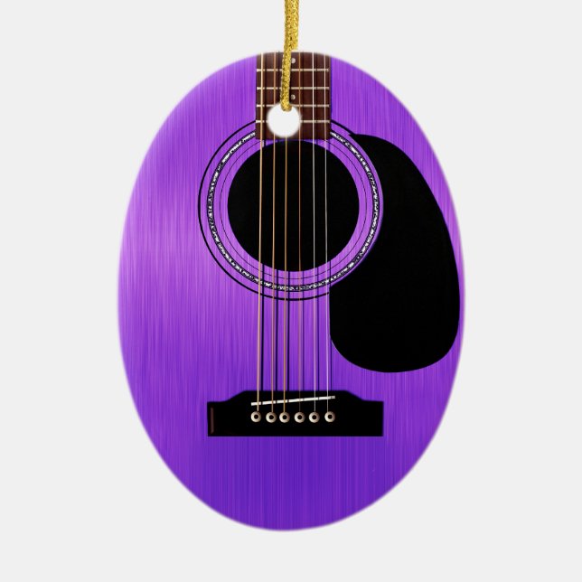 Purple Acoustic Guitar Ceramic Ornament (Front)