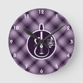 Purple Acoustic Guitar Round Clock by MusicPlanet at Zazzle